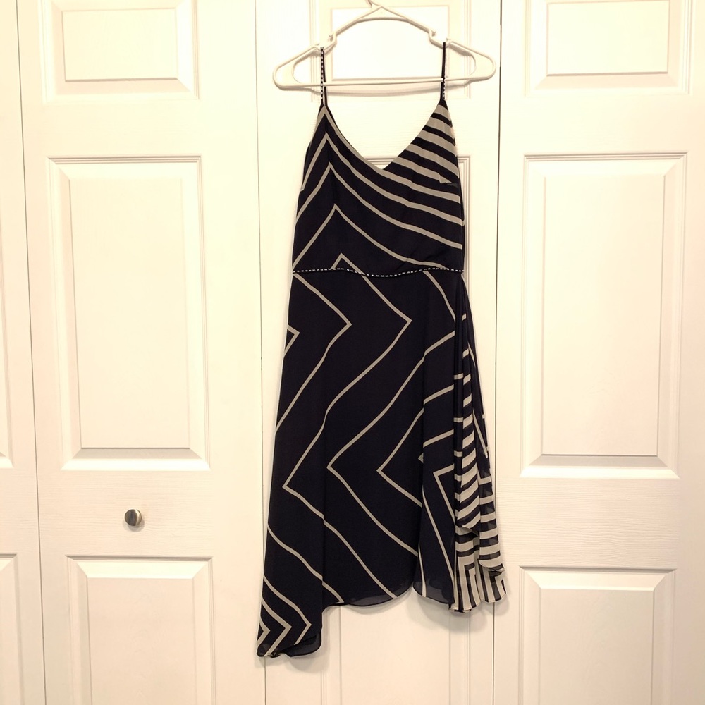 Asymmetrical striped silk dress